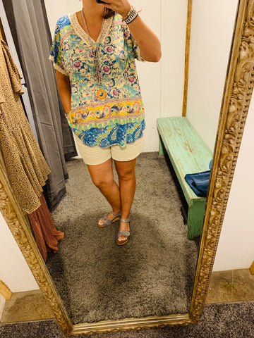 Mint Mix Floral Top w/ Crochet Detail