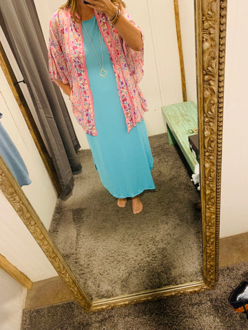 Turquoise Butter Soft Short Sleeve Maxi Dress with Pockets