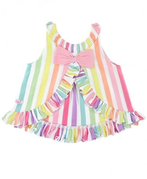 Rainbow Stripe Knit Ruffle Swing Top