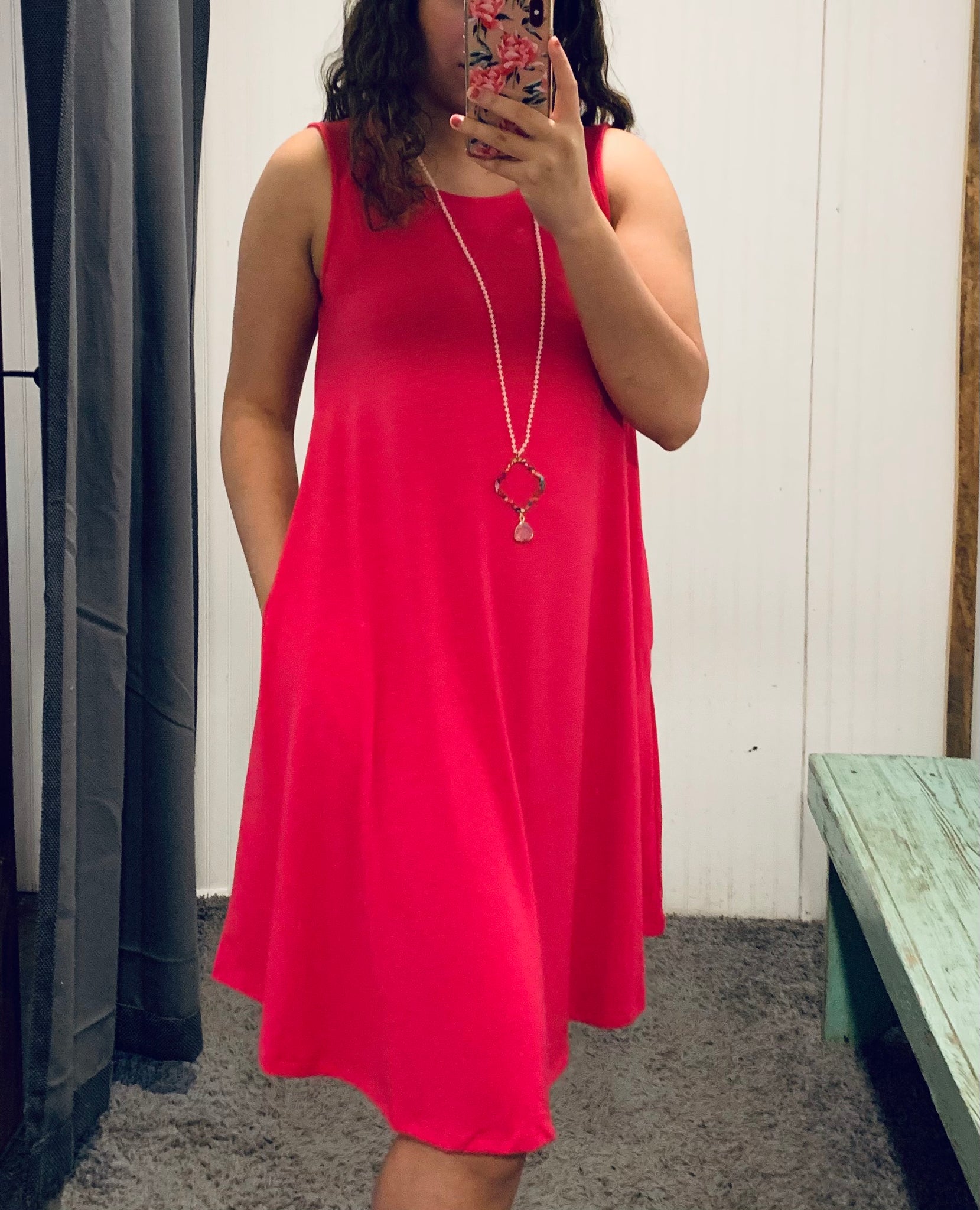 Hot Pink Sleeveless Short Pocket Dress