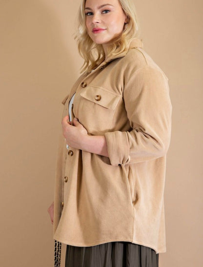 Beige Fleece Button Down Shacket
