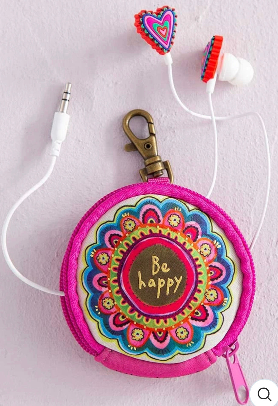 Heart Earbuds w/ Be Happy Pouch- Natural Life