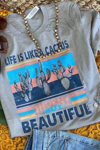 Life Is Like A Cactus Gray Soft Tee