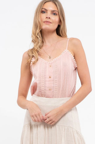 Blush Front Button Detail Textured Cami