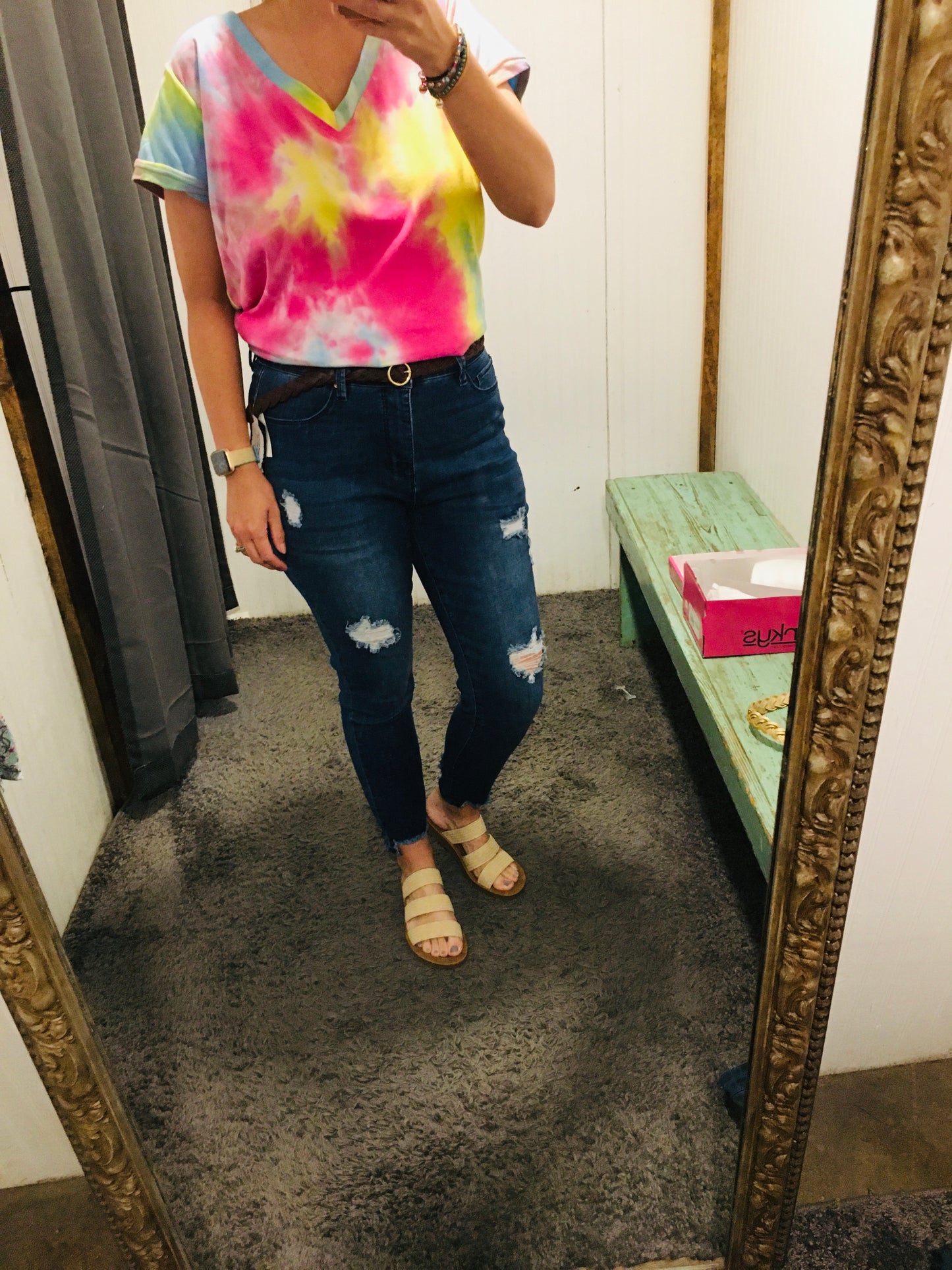 Dark Denim High Waist Ripped Ankle Skinny Jeans