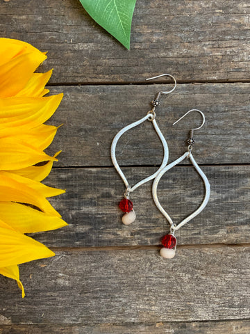 Silver Marquise Earrings with Red Crystal