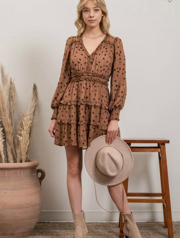 Tan Brush Stroke Mini Dress