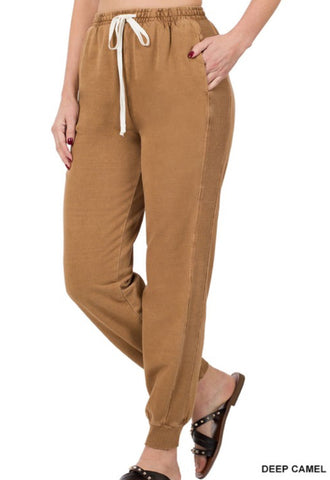 Deep Camel Drawstring Waist Jogger Pants