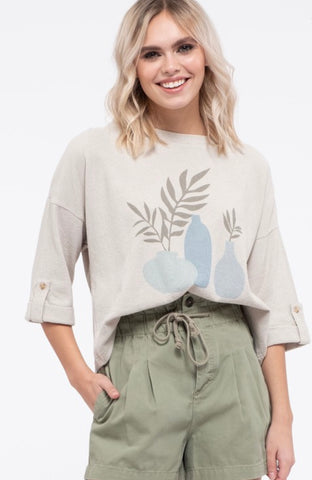 Heather Grey Plants Crew Neck Top