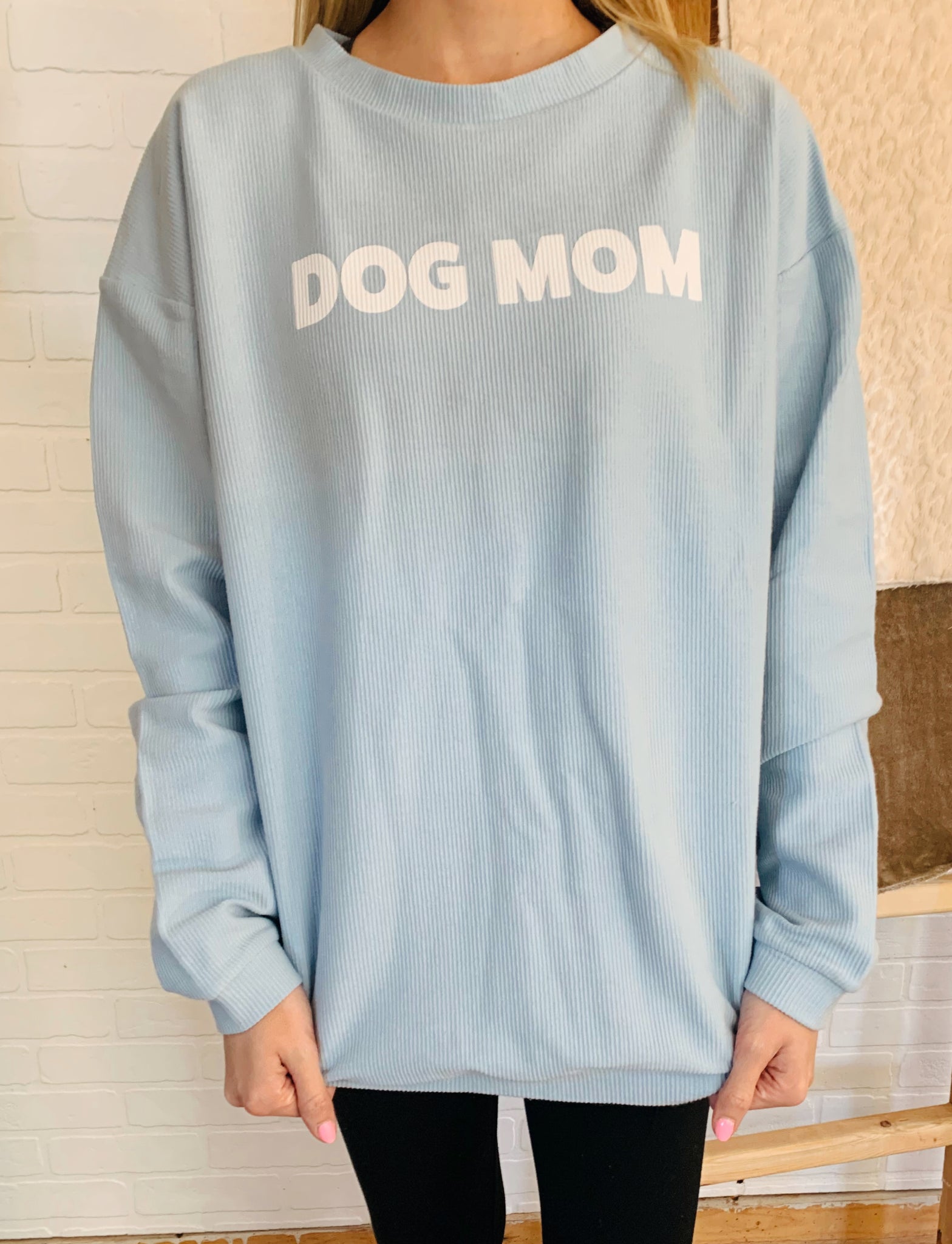 Light Blue Dog Mom Corded Sweatshirt