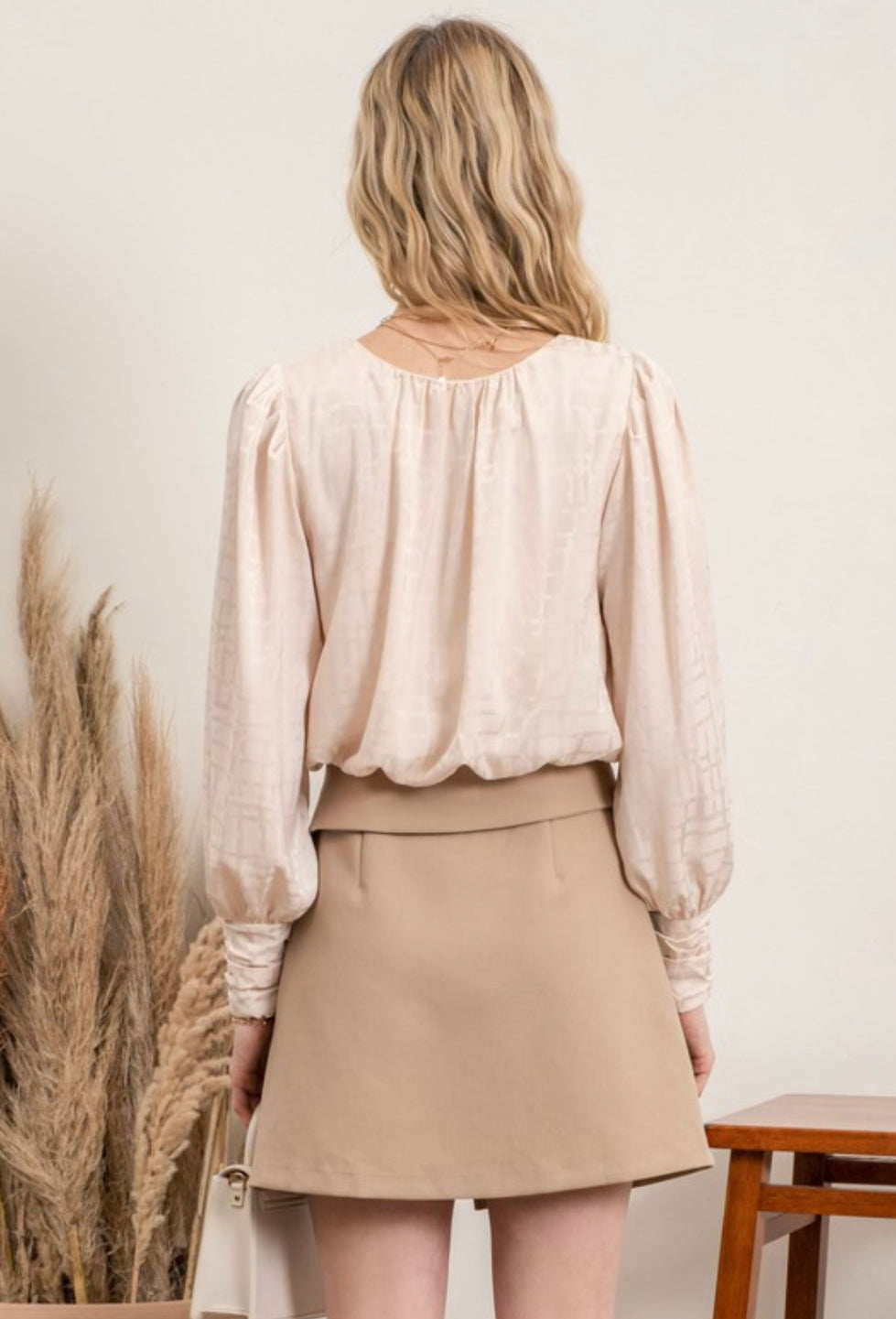 Champagne Checked Crop Top Blouse