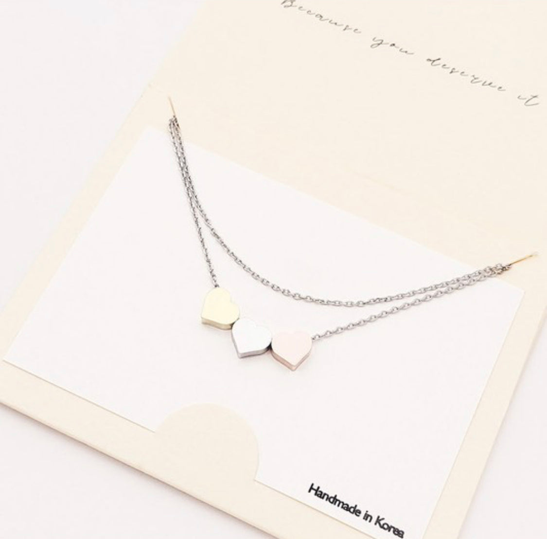 Triple Heart Pendant Double Layered Necklace