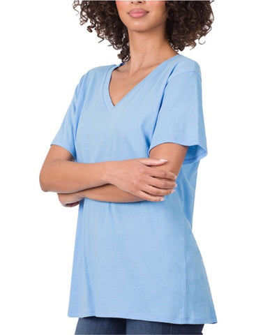 Spring Blue Short Sleeve Boyfriend V-Neck Tee