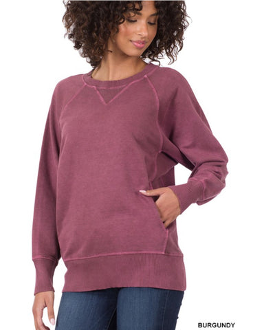 Burgundy French Terry Pullover w/ Pockets