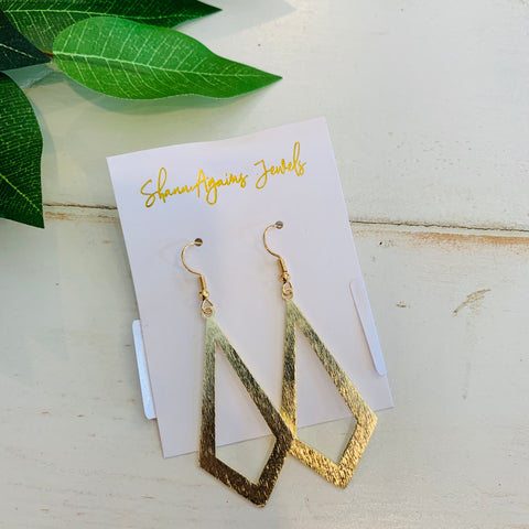 Brushed Gold Earrings- Teardrop Diamond