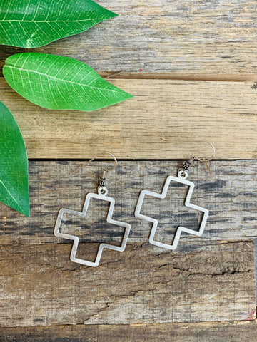 Medium Silver Cross Earrings