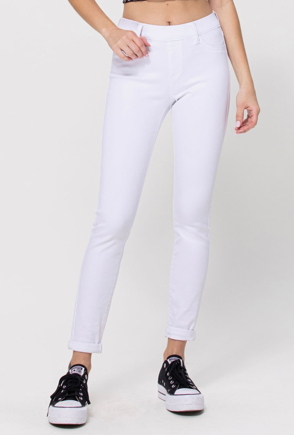 Cello Mid Rise Crop White Skinny Jeans
