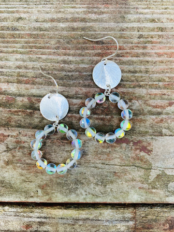 Multi Color Beaded Hoops with Silver Coin Earrings