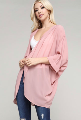 Blush Open Kimono 3/4 Sleeve - Plus