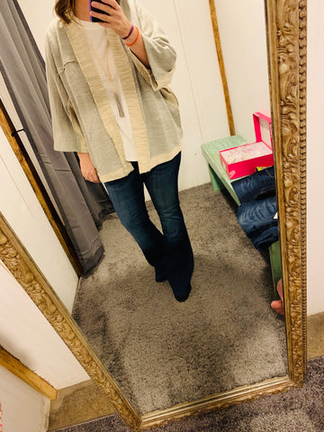 Heather Grey Terry Knit Loose Fit Cardigan