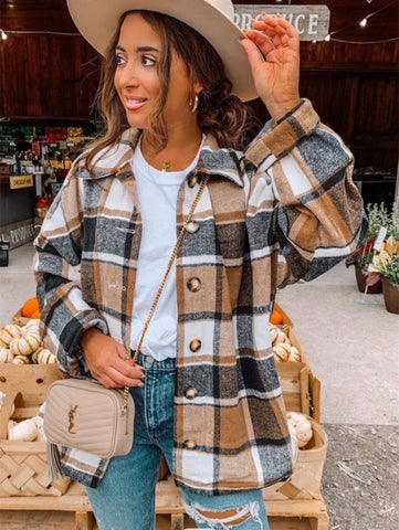 Brown/Black Grid Print Oversize Thick Flannel