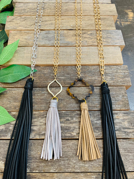 Long Chain Necklace with Tassel Pendant - BB