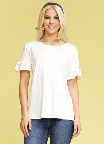 Off White Ruffle Sleeve Top - Plus