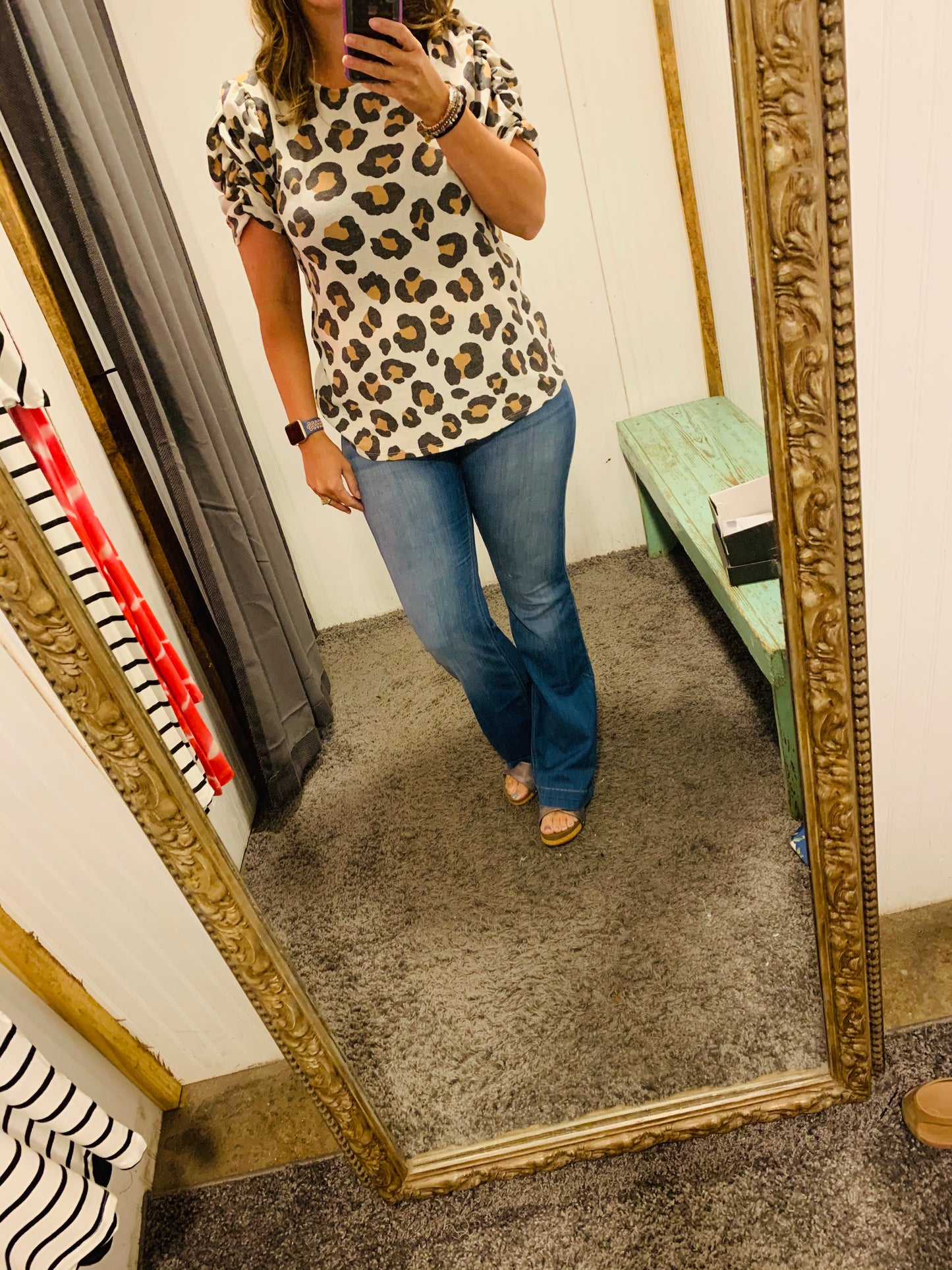 Leopard Puff Short Sleeves Mini Thermal Top - White