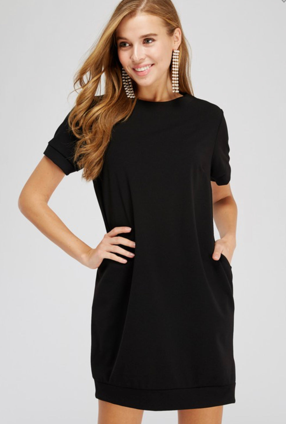 Black Short Sleeve Solid Dress