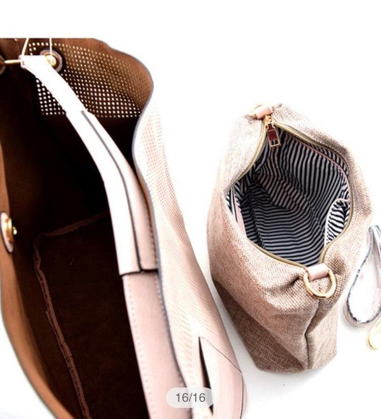 Gray 2 in 1 Faux Leather Handbag