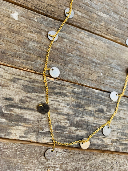 Short Gold & Gunmetal Coin Necklace Choker - BB