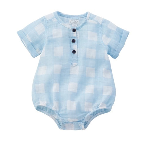 Light Blue Gingham Bubble- Kids