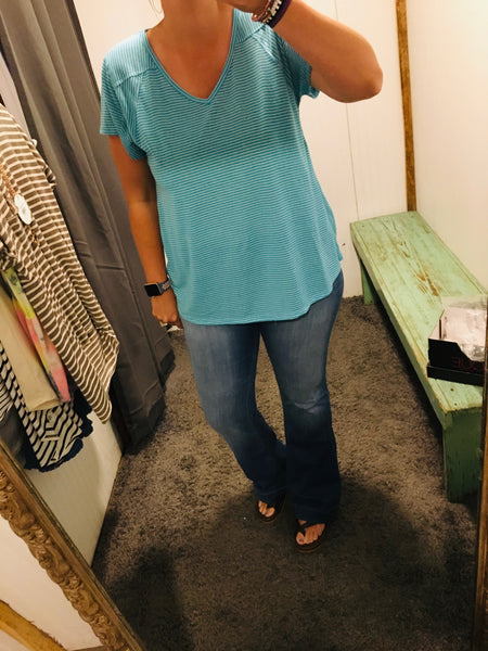 Striped Aqua V-neck Top