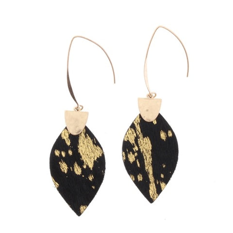 Jet Cowhide w/ Gold Fleck Threader Earrings