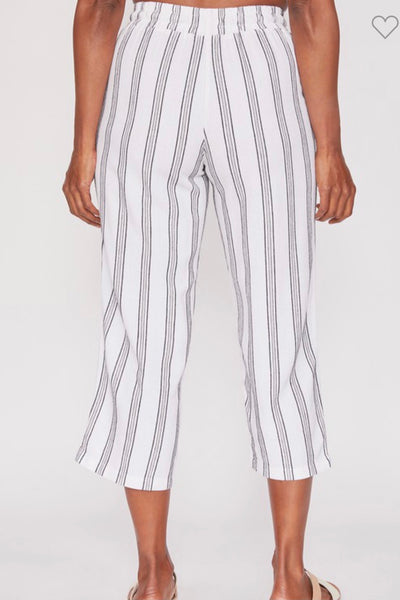 White & Black Striped Waistband Linen Pants