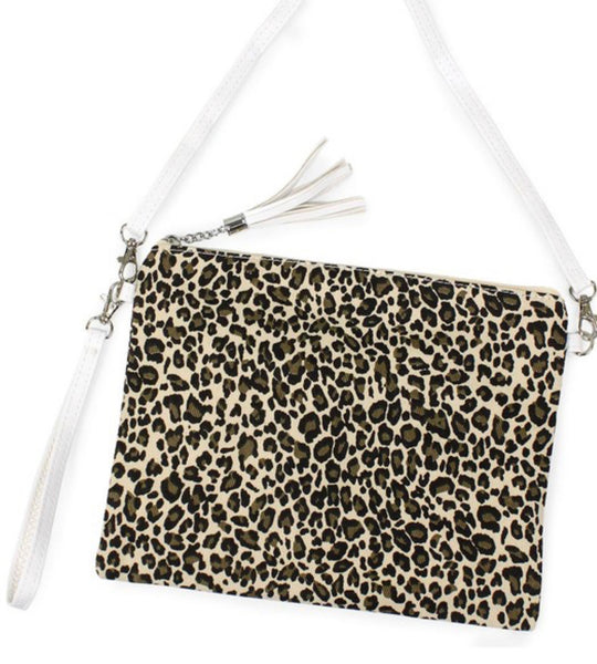 Leopard Pattern Crossbody Bag w/ White Strap