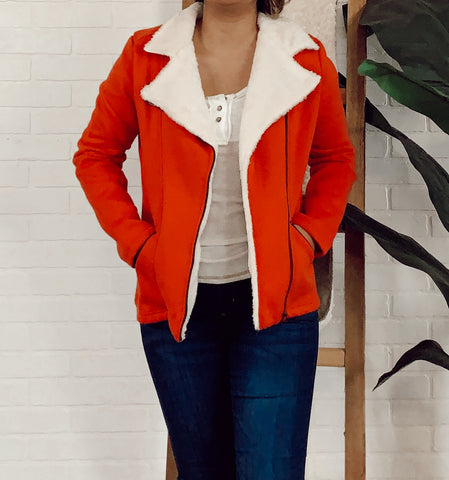 Red Sherpa Lined Zipper Jacket