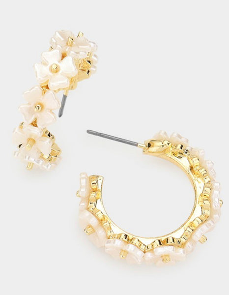 Gold Floral Cluster Hoop Earrings