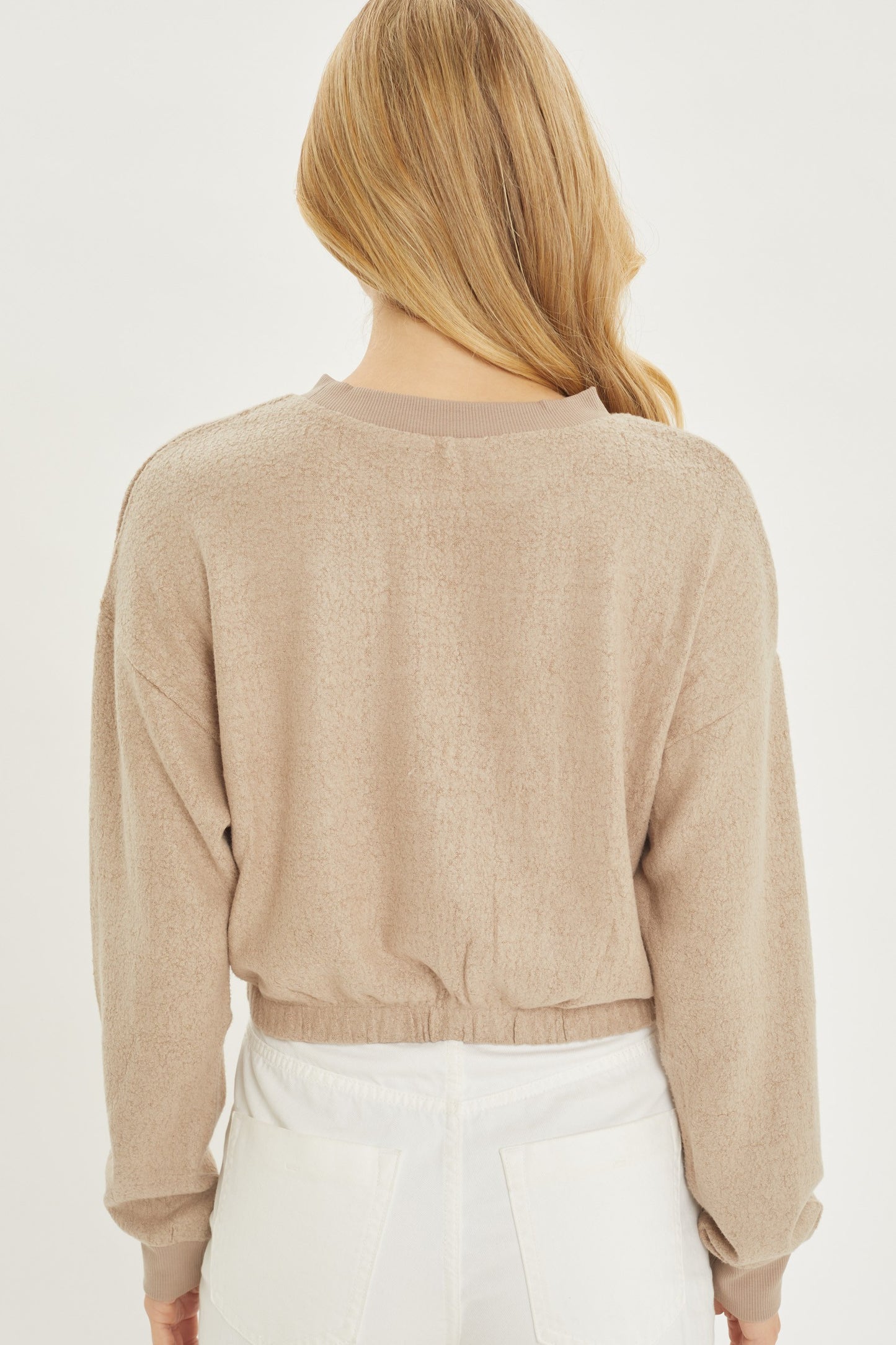 Mocha Knit Long Sleeve Elastic Waist Top