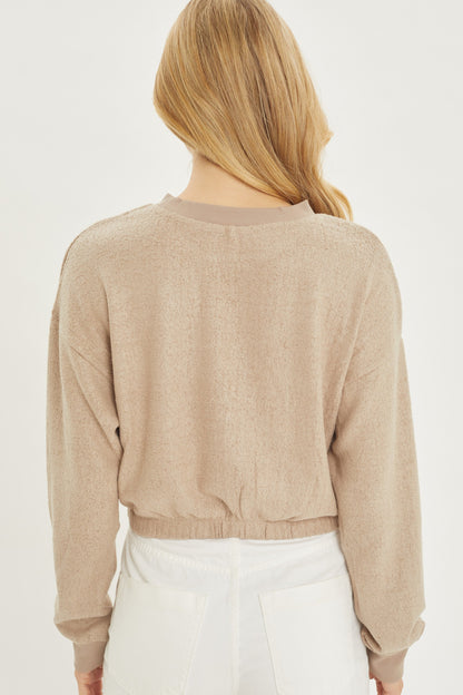 Mocha Knit Long Sleeve Elastic Waist Top