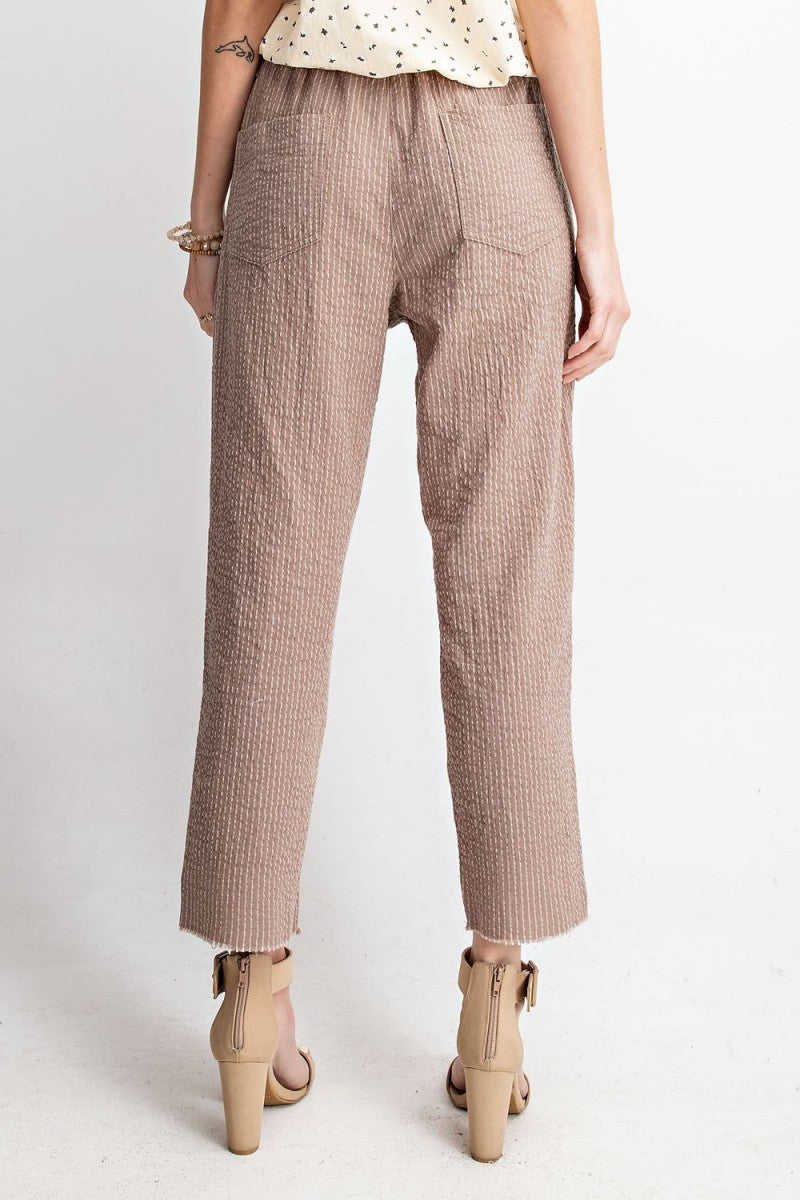 Taupe Striped Linen Pants w/ Drawstring