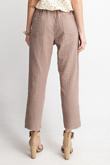 Taupe Striped Linen Pants w/ Drawstring