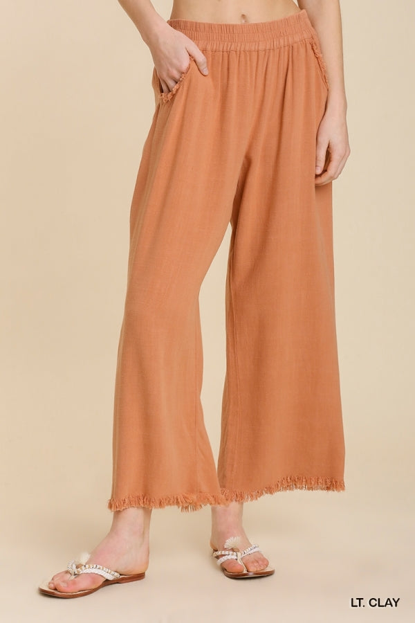 Light Clay Wide Leg Pull On Linen Pants