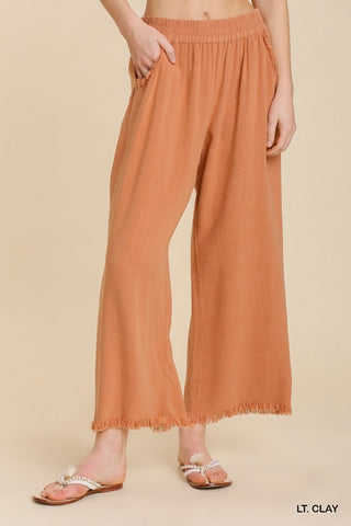 Light Clay Wide Leg Pull On Linen Pants