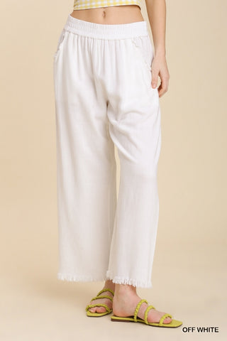 Off White Wide Leg Pull On Linen Pants