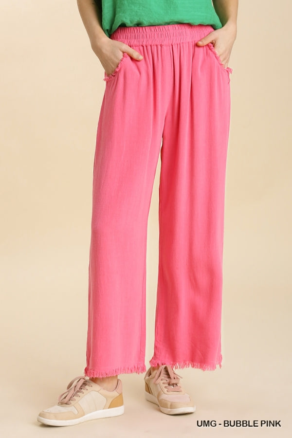 Bubble Pink Wide Leg Pull On Linen Pants