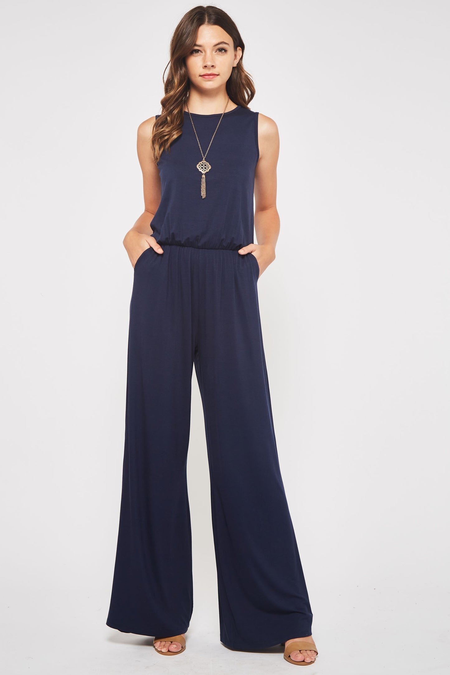 Navy Blue Sleeveless Jumpsuit