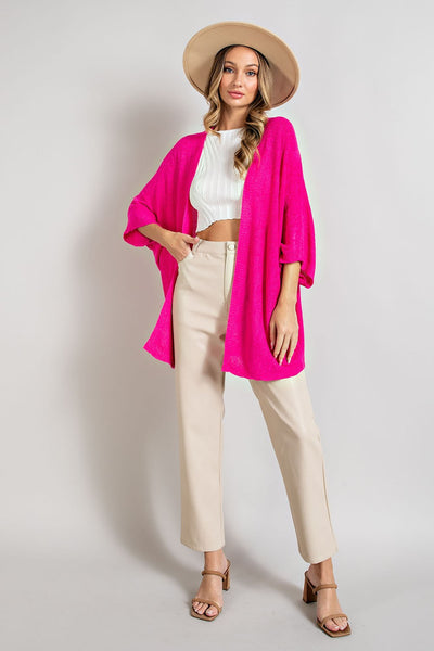 Hot Pink Dolman Short Sleeve Cardigan - Plus