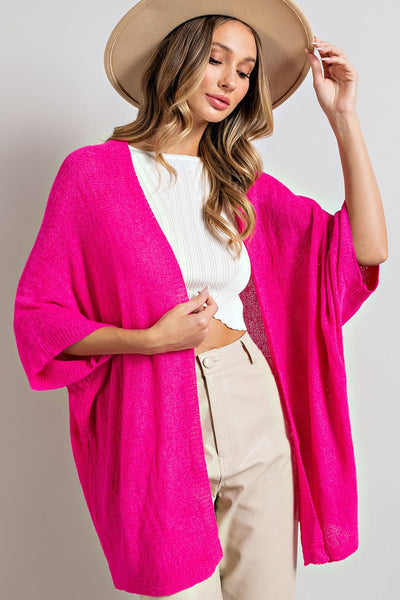 Hot Pink Dolman Short Sleeve Cardigan - Plus