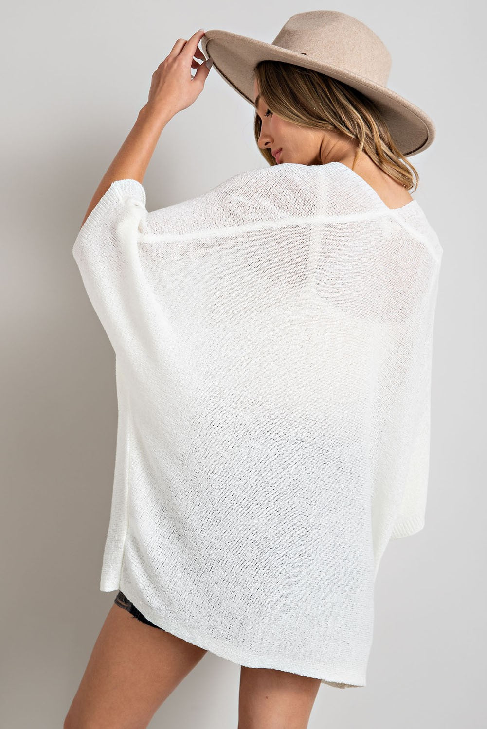 White Dolman Short Sleeve Cardigan - Plus